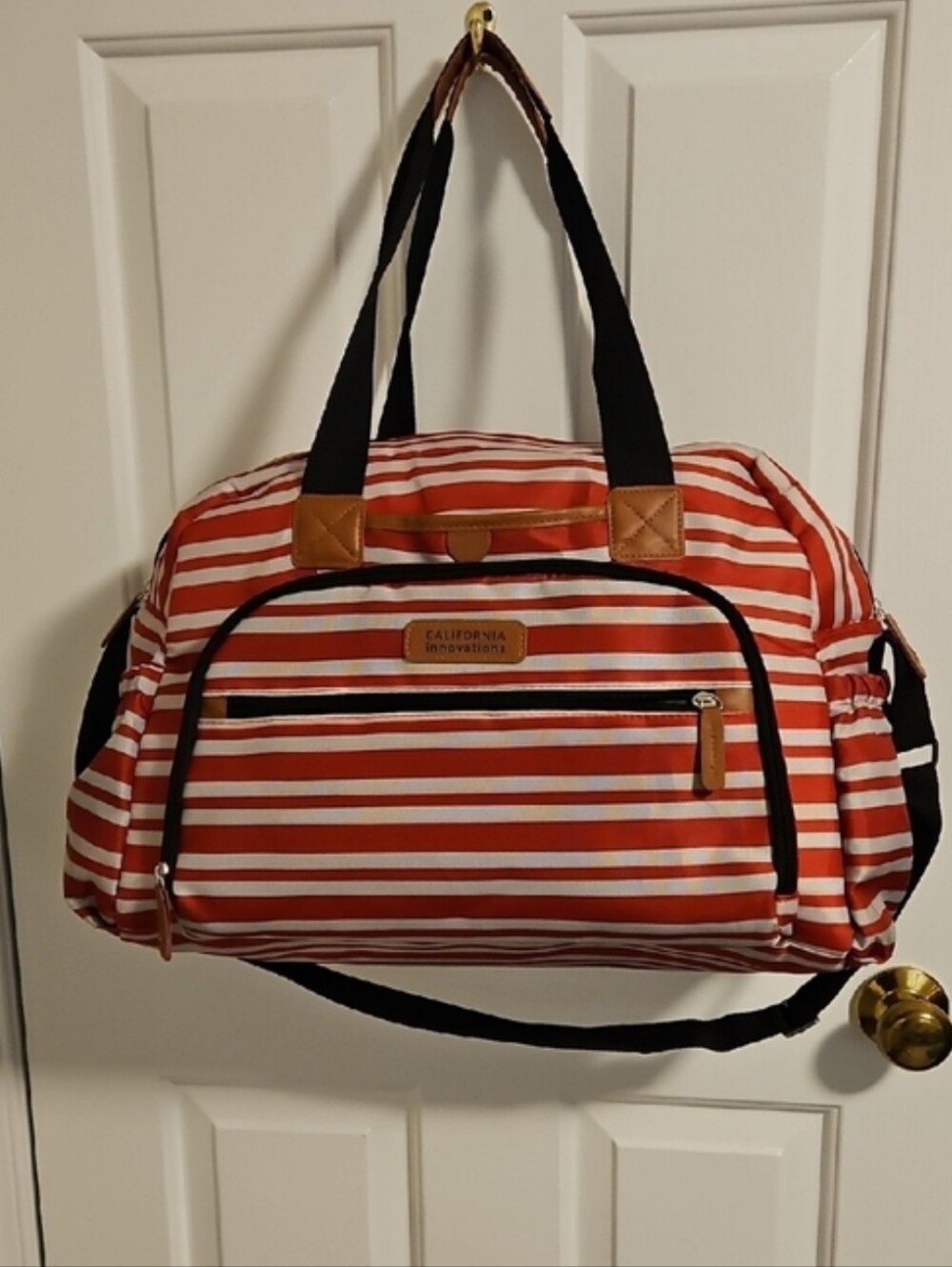 California Innovations Red White StripeCooler Tote Bag, Insulated Travel Duffle